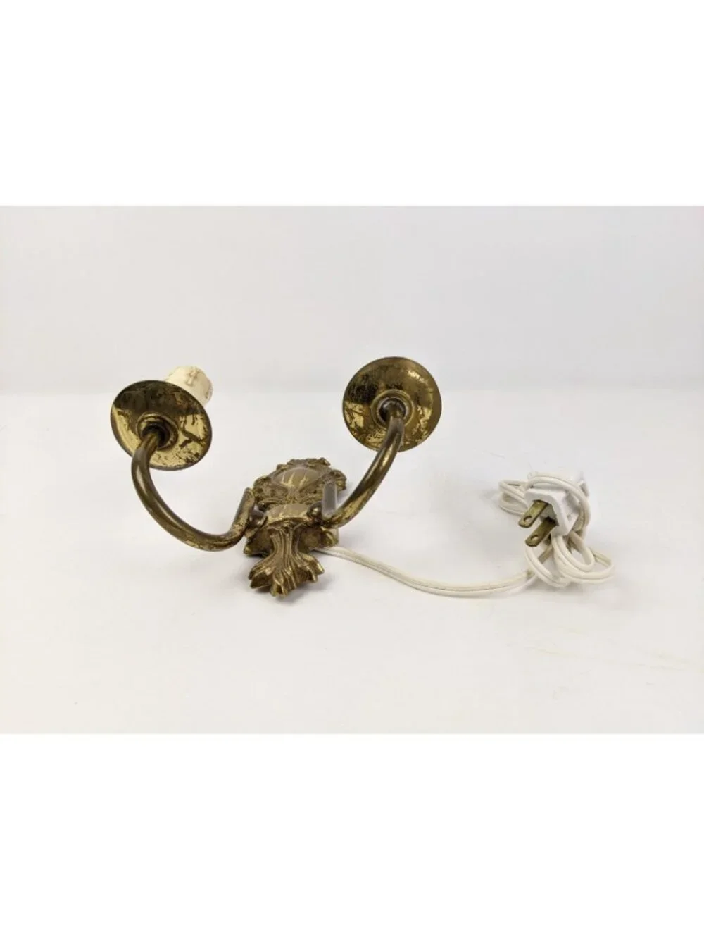 Vintage Brass Double Arm Wall Sconce Ornate Electric Candle Style Light